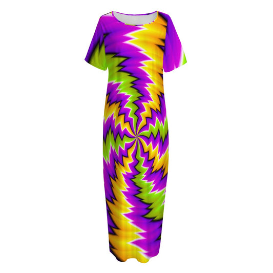 Dizzy Vortex Moving Optical Illusion Short Sleeve Long Nightdress