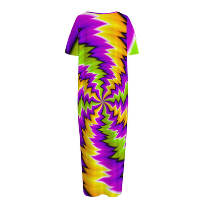 Dizzy Vortex Moving Optical Illusion Short Sleeve Long Nightdress