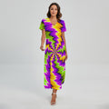 Dizzy Vortex Moving Optical Illusion Short Sleeve Maxi Dress