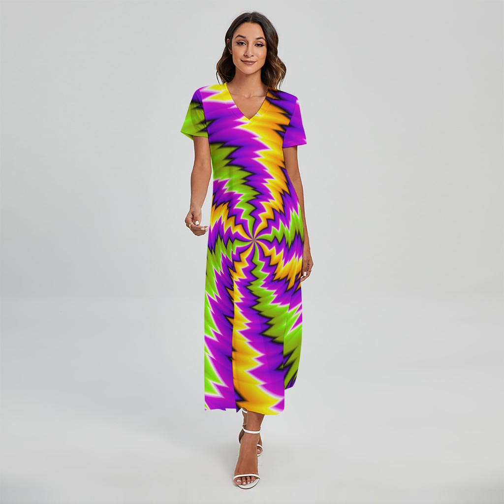 Dizzy Vortex Moving Optical Illusion Short Sleeve Maxi Dress