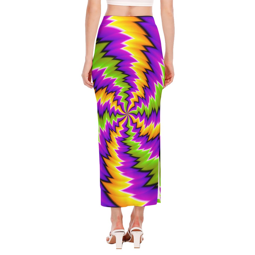 Dizzy Vortex Moving Optical Illusion Side Slit Maxi Skirt