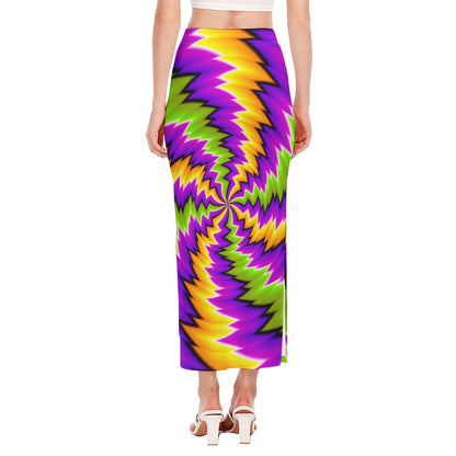 Dizzy Vortex Moving Optical Illusion Side Slit Maxi Skirt