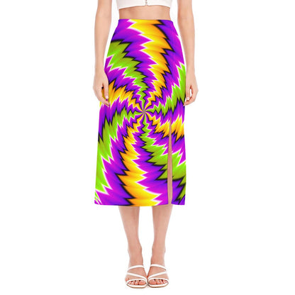 Dizzy Vortex Moving Optical Illusion Side Slit Midi Skirt