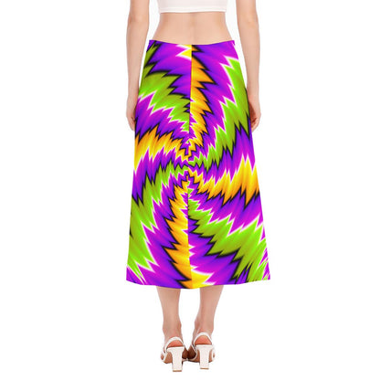 Dizzy Vortex Moving Optical Illusion Side Slit Midi Skirt