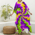 Dizzy Vortex Moving Optical Illusion Silk V-Neck Kaftan Dress