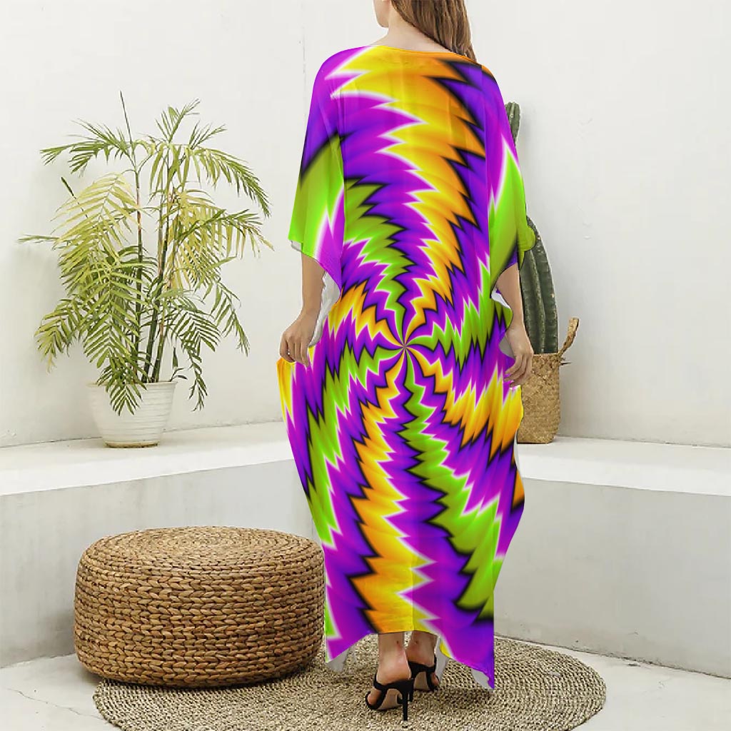 Dizzy Vortex Moving Optical Illusion Silk V-Neck Kaftan Dress