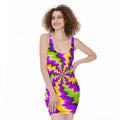 Dizzy Vortex Moving Optical Illusion Sleeveless Bodycon Dress
