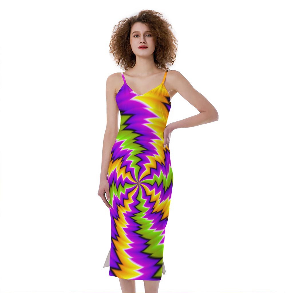 Dizzy Vortex Moving Optical Illusion Slim Fit Midi Cami Dress