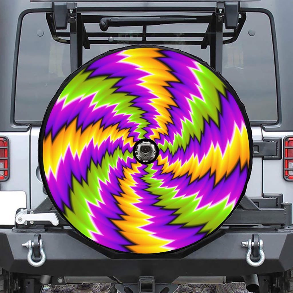 Dizzy Vortex Moving Optical Illusion Tire Cover With Camera Hole