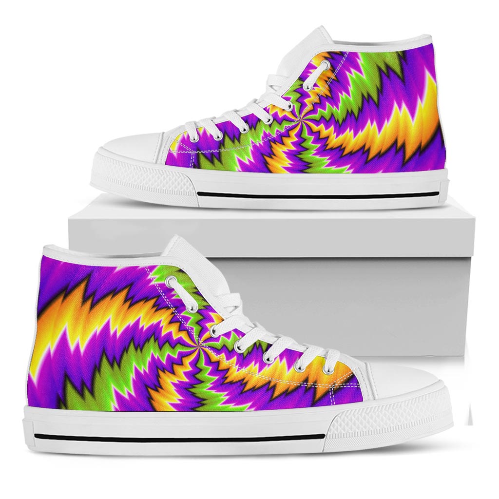 Dizzy Vortex Moving Optical Illusion White High Top Sneakers