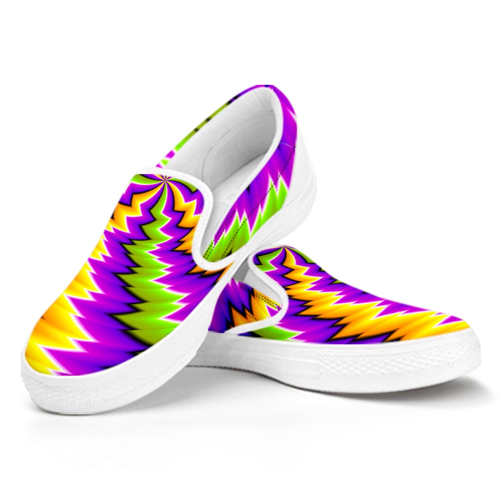 Dizzy Vortex Moving Optical Illusion White Slip On Sneakers