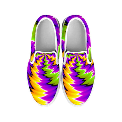 Dizzy Vortex Moving Optical Illusion White Slip On Sneakers
