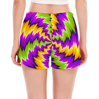 Dizzy Vortex Moving Optical Illusion Women's Split Running Shorts