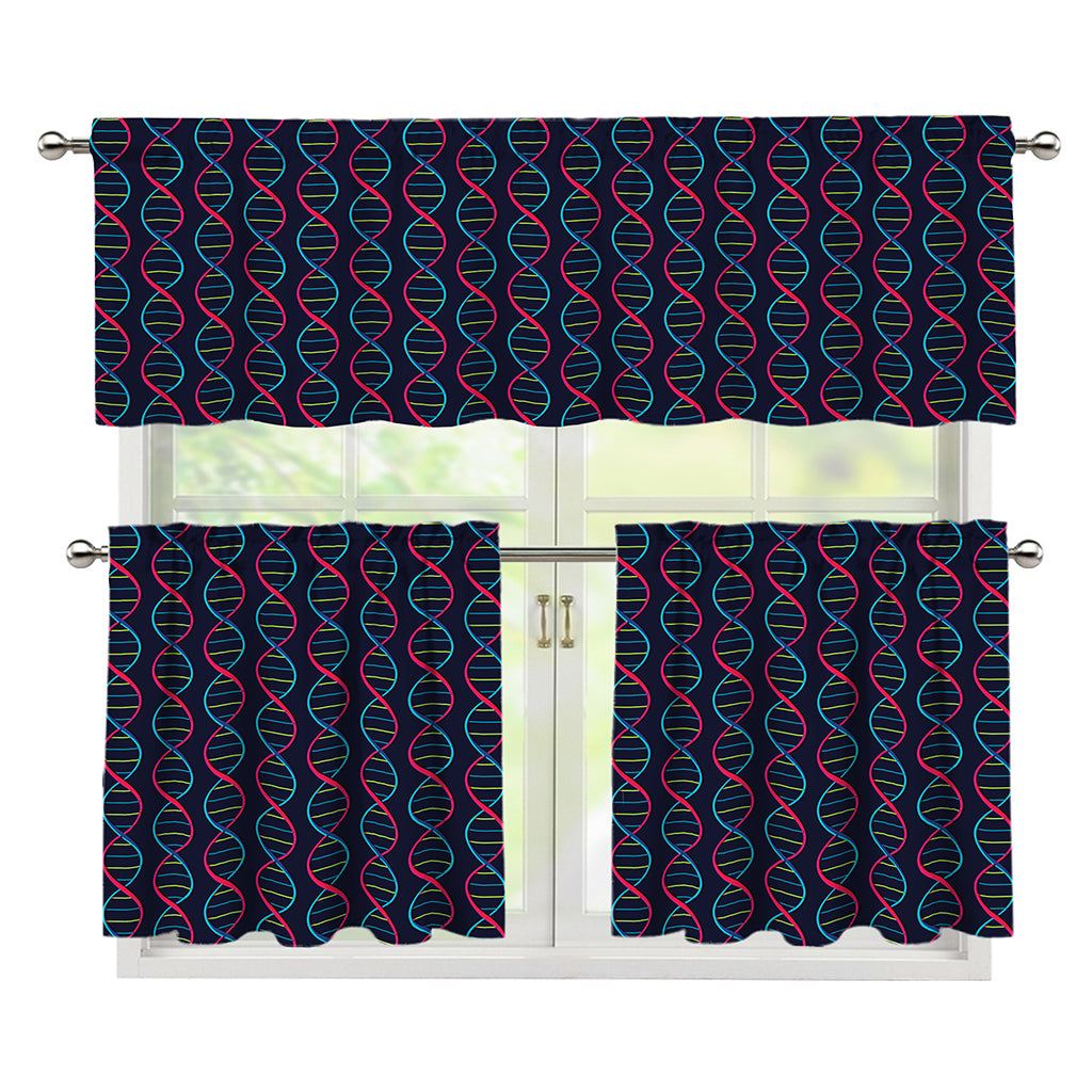 DNA Helix Pattern Print 3 Piece Kitchen Curtains