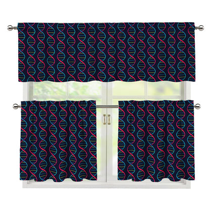 DNA Helix Pattern Print 3 Piece Kitchen Curtains