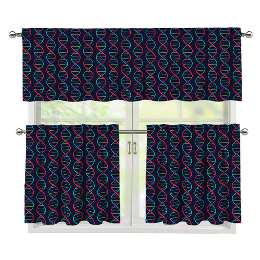DNA Helix Pattern Print 3 Piece Kitchen Curtains