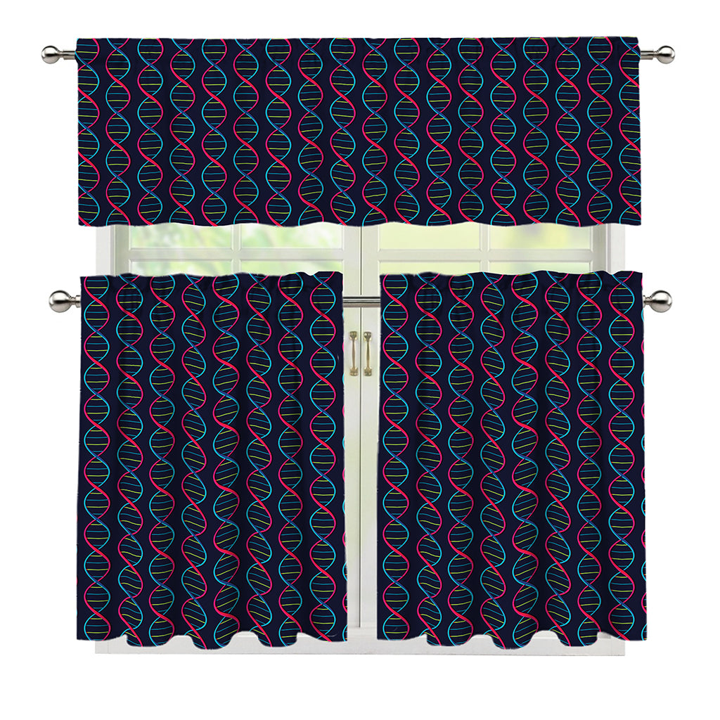 DNA Helix Pattern Print 3 Piece Kitchen Curtains
