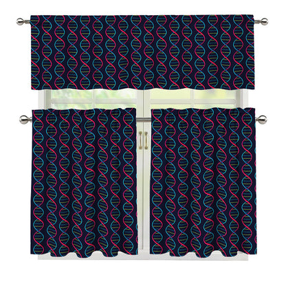 DNA Helix Pattern Print 3 Piece Kitchen Curtains