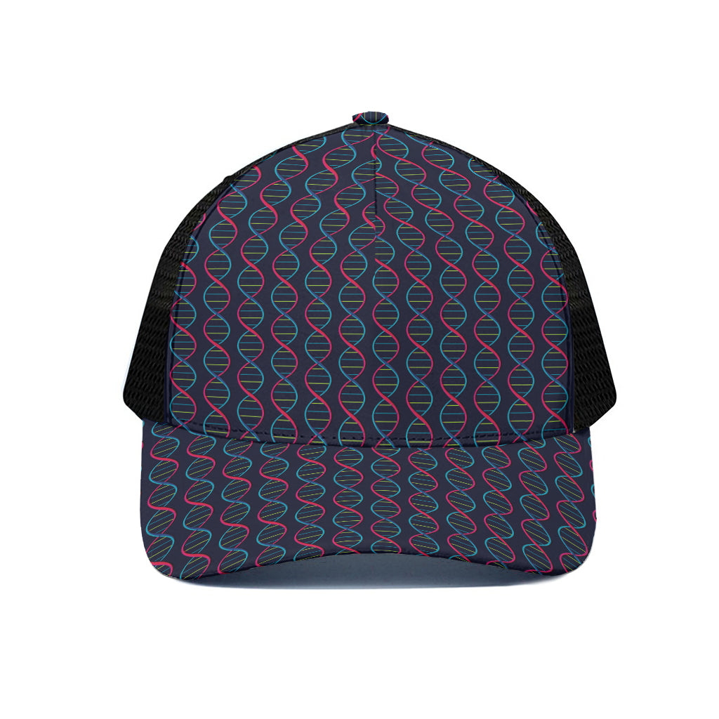 DNA Helix Pattern Print Black Mesh Trucker Cap