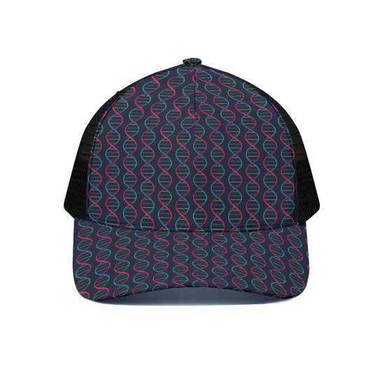 DNA Helix Pattern Print Black Mesh Trucker Cap