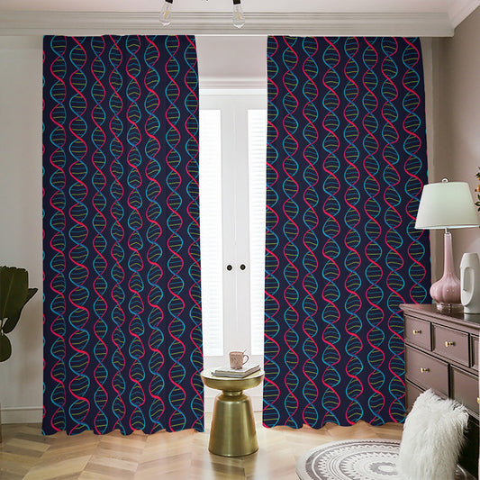 DNA Helix Pattern Print Blackout Pencil Pleat Curtains