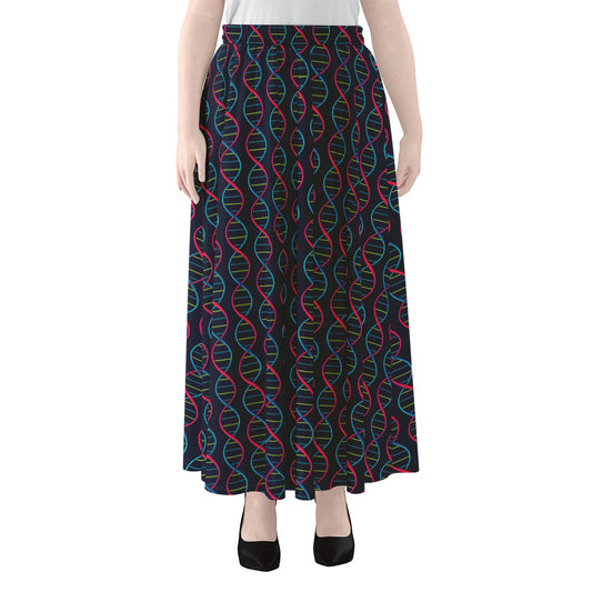 DNA Helix Pattern Print Chiffon Maxi Skirt
