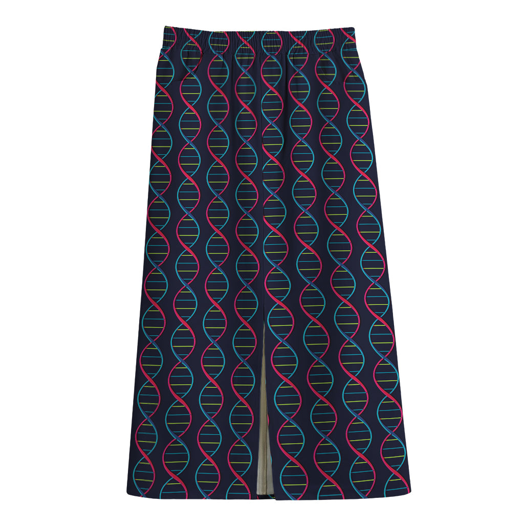 DNA Helix Pattern Print Cotton Front Slit Maxi Skirt