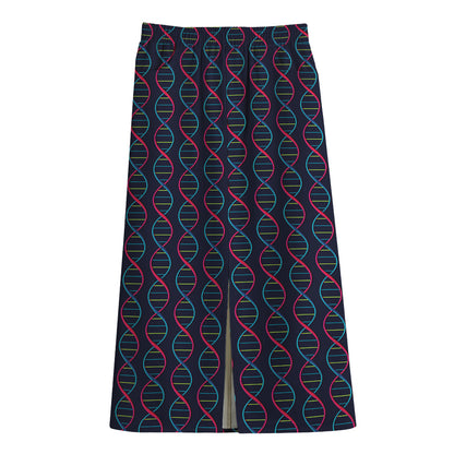 DNA Helix Pattern Print Cotton Front Slit Maxi Skirt