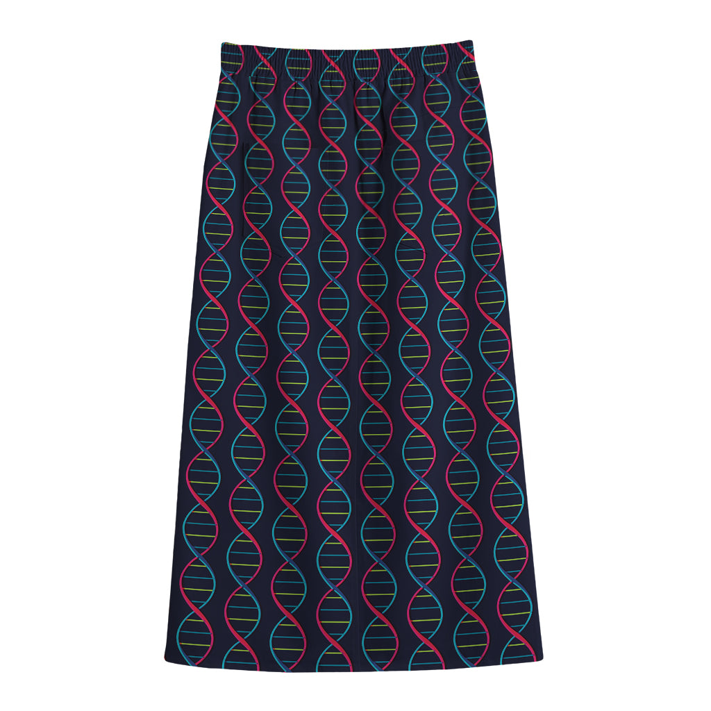 DNA Helix Pattern Print Cotton Front Slit Maxi Skirt
