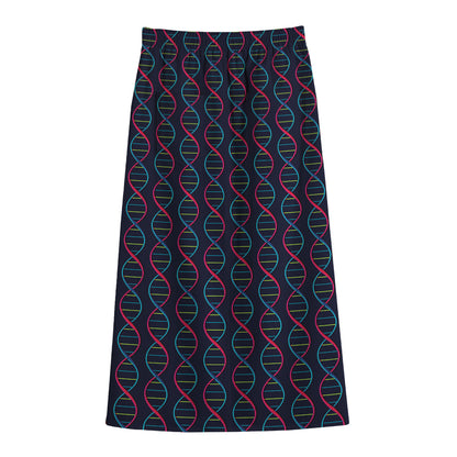 DNA Helix Pattern Print Cotton Front Slit Maxi Skirt