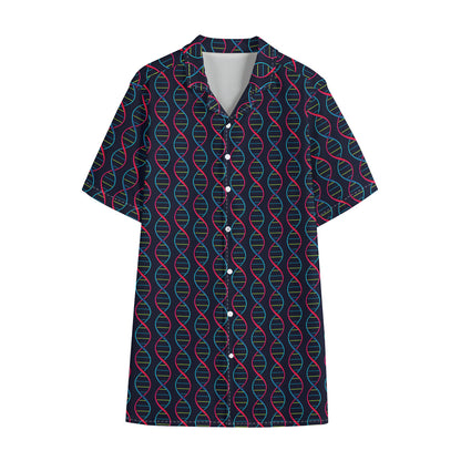 DNA Helix Pattern Print Cotton Hawaiian Shirt