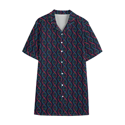 DNA Helix Pattern Print Cotton Hawaiian Shirt