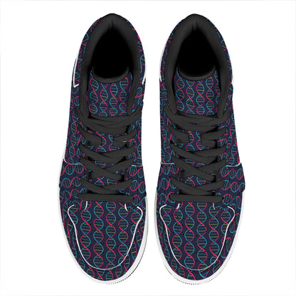 DNA Helix Pattern Print High Top Leather Sneakers