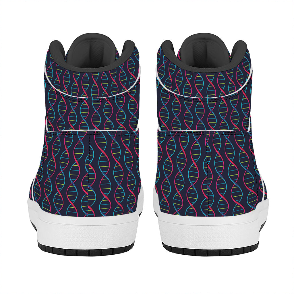 DNA Helix Pattern Print High Top Leather Sneakers