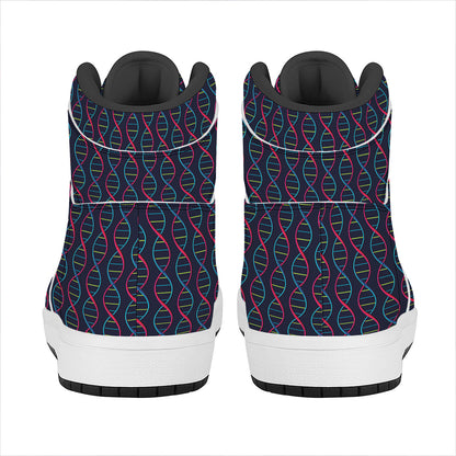 DNA Helix Pattern Print High Top Leather Sneakers