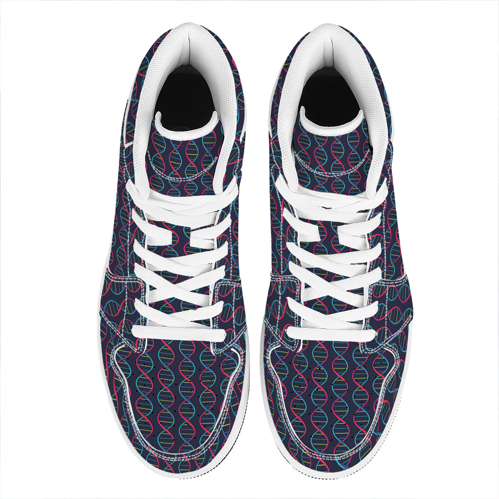 DNA Helix Pattern Print High Top Leather Sneakers