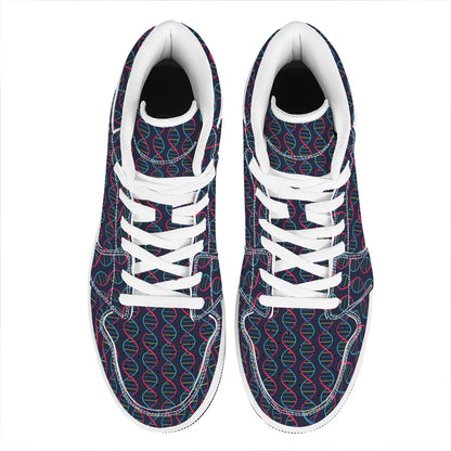 DNA Helix Pattern Print High Top Leather Sneakers
