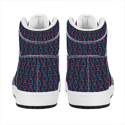 DNA Helix Pattern Print High Top Leather Sneakers