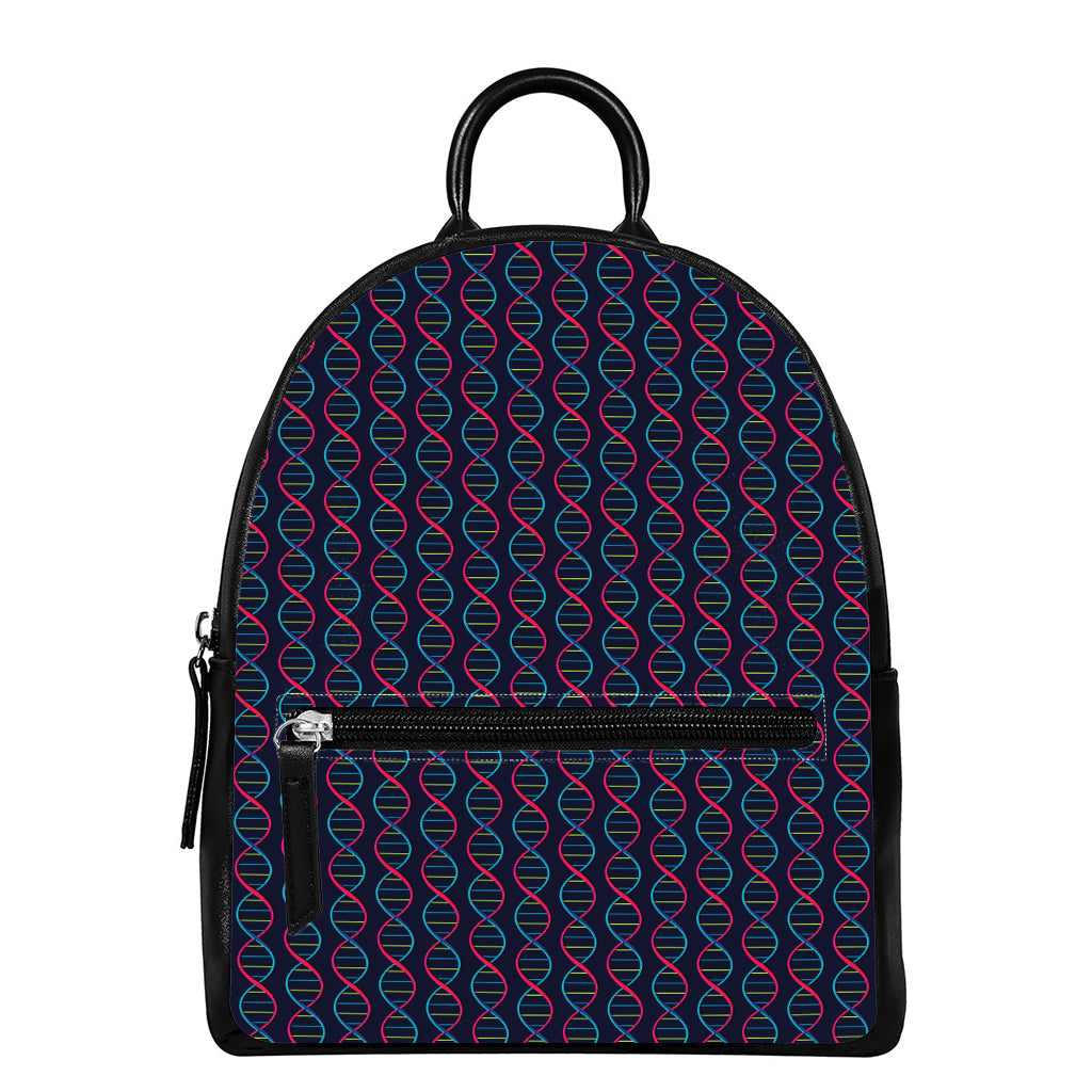 DNA Helix Pattern Print Leather Backpack