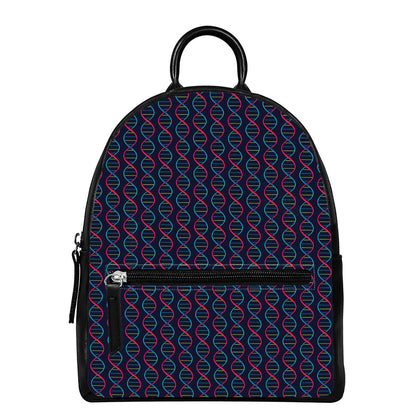 DNA Helix Pattern Print Leather Backpack