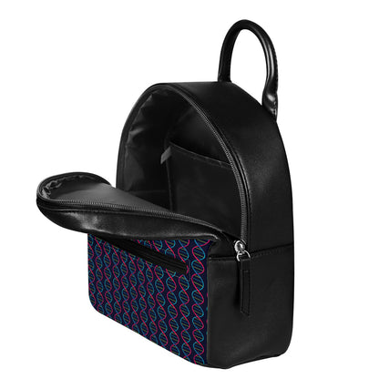DNA Helix Pattern Print Leather Backpack