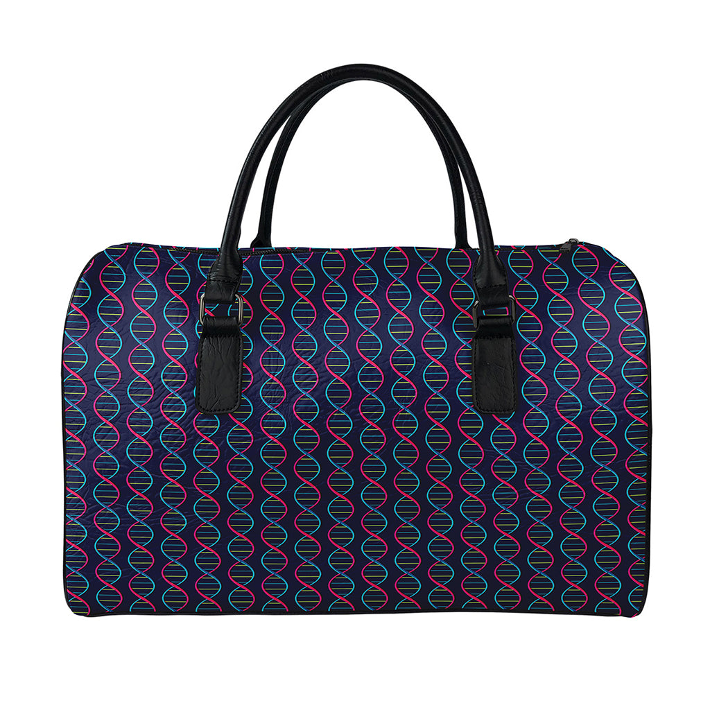 DNA Helix Pattern Print Leather Duffle Bag