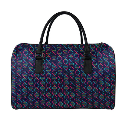 DNA Helix Pattern Print Leather Duffle Bag