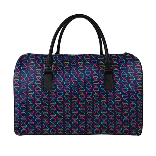 DNA Helix Pattern Print Leather Duffle Bag
