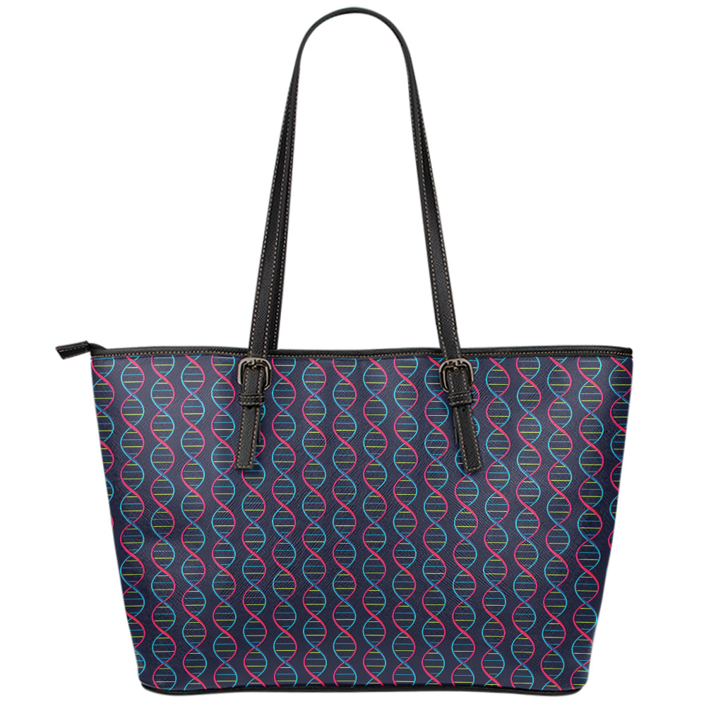 DNA Helix Pattern Print Leather Tote Bag
