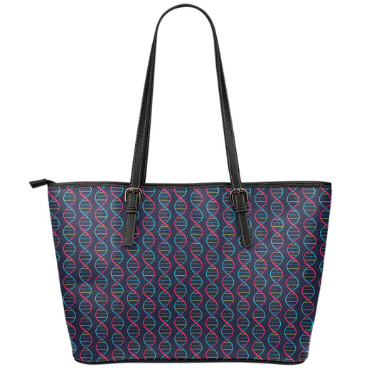 DNA Helix Pattern Print Leather Tote Bag