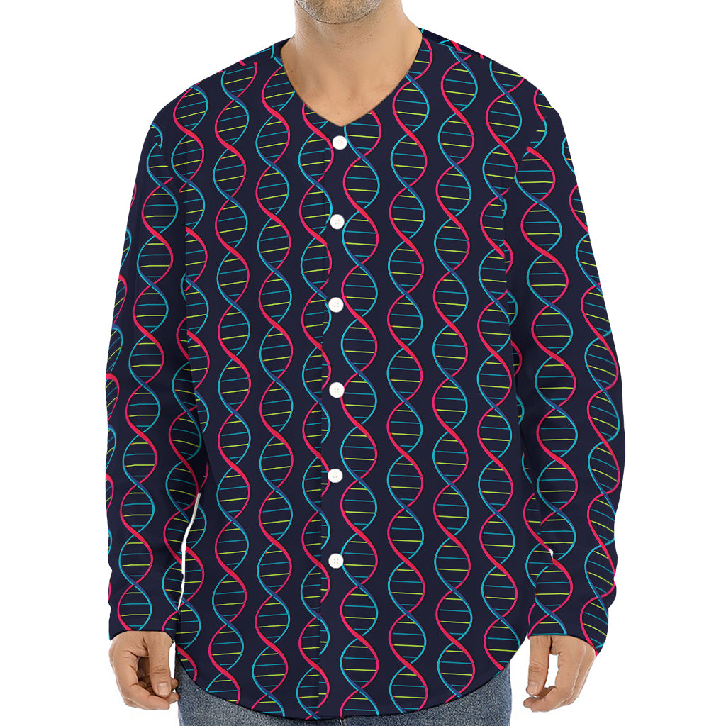 DNA Helix Pattern Print Long Sleeve Baseball Jersey