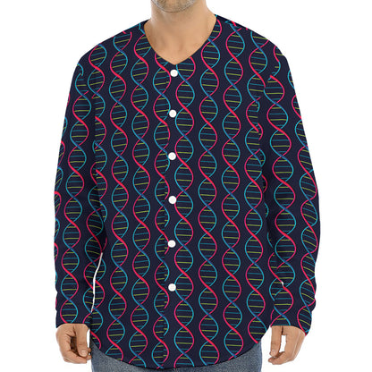 DNA Helix Pattern Print Long Sleeve Baseball Jersey