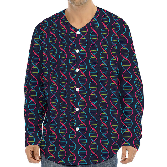 DNA Helix Pattern Print Long Sleeve Baseball Jersey