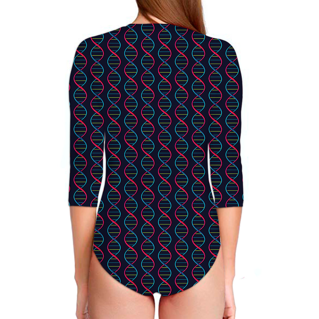 DNA Helix Pattern Print Long Sleeve Swimsuit